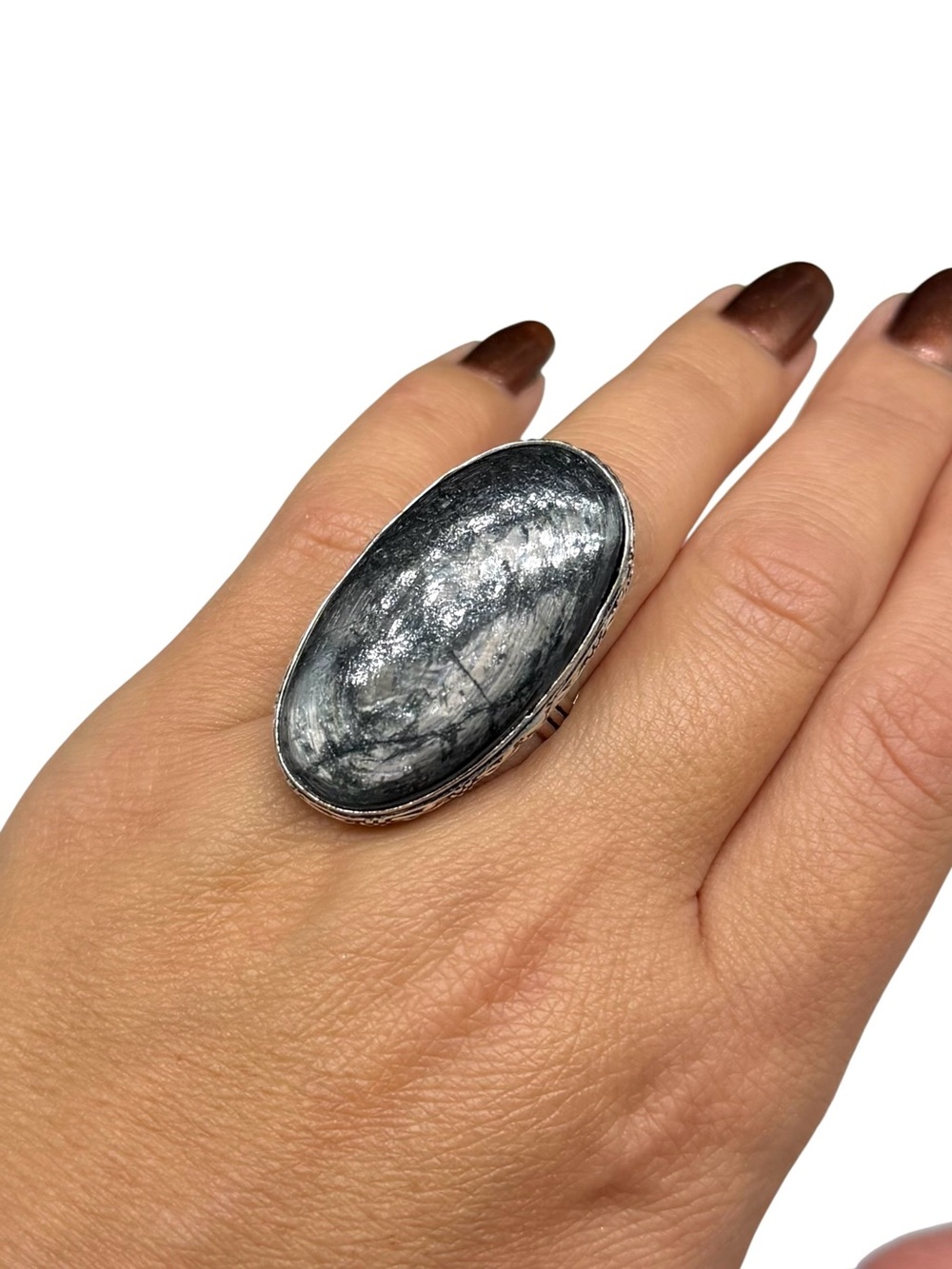 Hypersthene Ring Size 9.5 925 Sterling Silver Overlay
